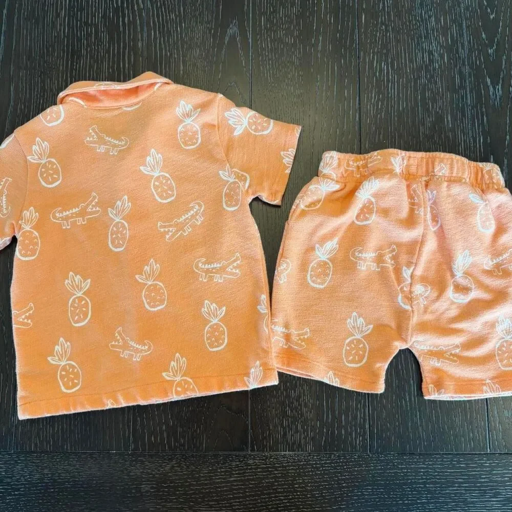 Toddler 24M Orange Terry Cloth Summer/Vacation Outfit Pineapples & Alligators‎